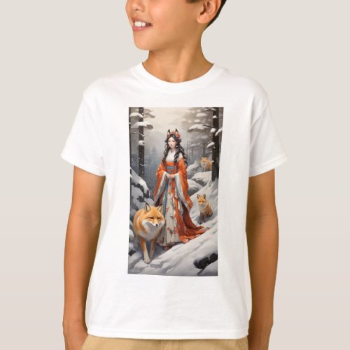 Fox and Frost Japanese Queen T_shirt Design