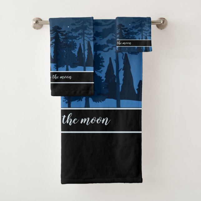 Fox And Full Moon At Midnight Bath Towel Set (Insitu)