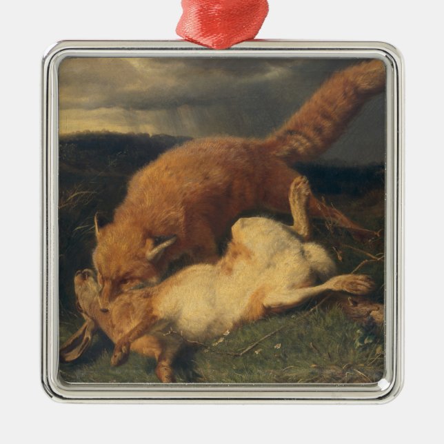 Fox and Hare, 1866 Metal Ornament (Front)