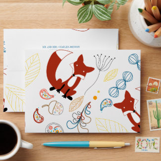 Fox and Hearts Baby Girl Shower Envelopes