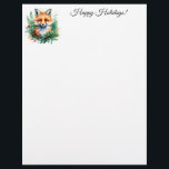 Fox and Holly with Red Berries Letterhead<br><div class="desc">A little red fox peers out from holly branches accented with bright,  red berries in this charming watercolor on a holiday stationery.  Perfect for anyone who loves foxes,  nature,  and wildlife.</div>