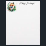 Fox and Holly with Red Berries Letterhead<br><div class="desc">A little red fox peers out from holly branches accented with bright,  red berries in this charming watercolor on a holiday stationery.  Perfect for anyone who loves foxes,  nature,  and wildlife.</div>