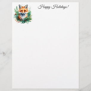 Fox and Holly with Red Berries Stationery Paper