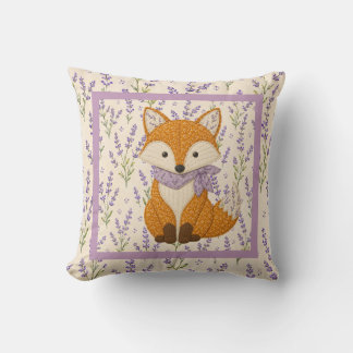 Fox and Lavender Throw Pillow
