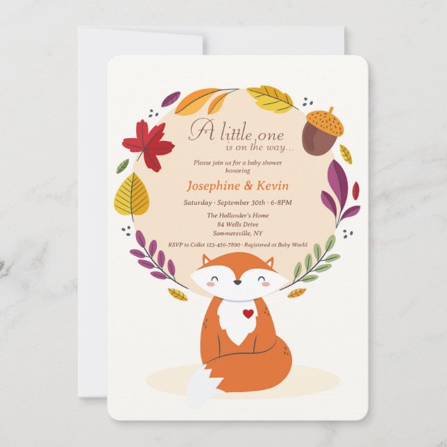 Fox and Leaves Baby Shower Invitation (Front)