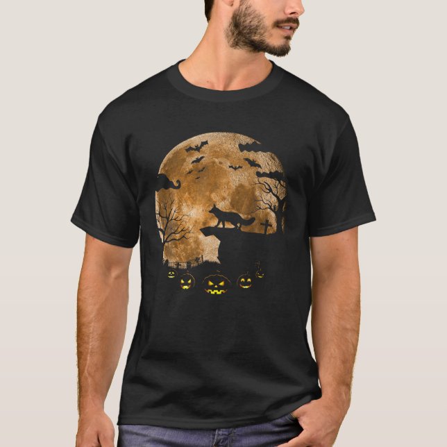 Fox And Moon Halloween Costume Pumpkin Fox Lover T-Shirt (Front)