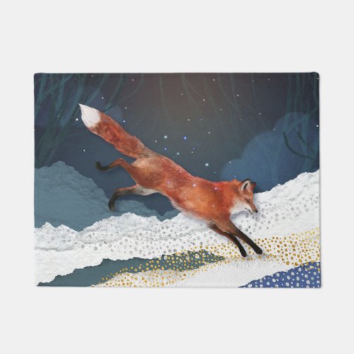 Fox And Moon Magical Fairytale Landscape Painting Doormat