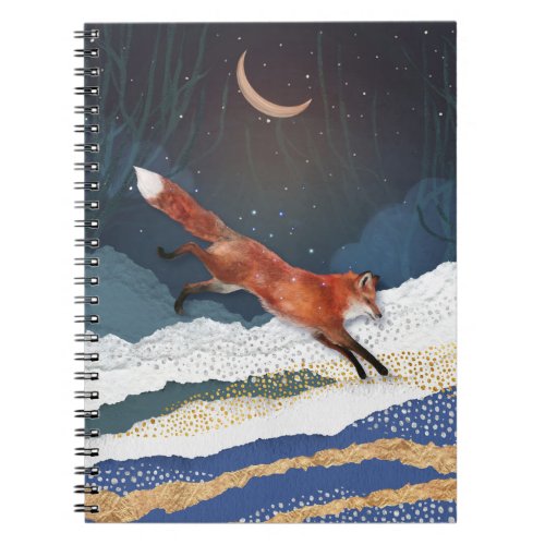 Fox And Moon Magical Fairytale Landscape Painting Notebook