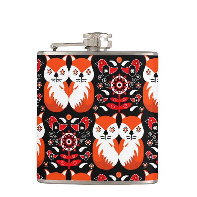 Fox And Nature Nordic Folk Art Flask (Front)