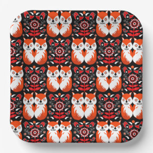 Fox And Nature Nordic Folk Art Paper Plates