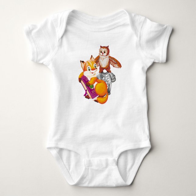 fox and owl baby bodysuit (Front)