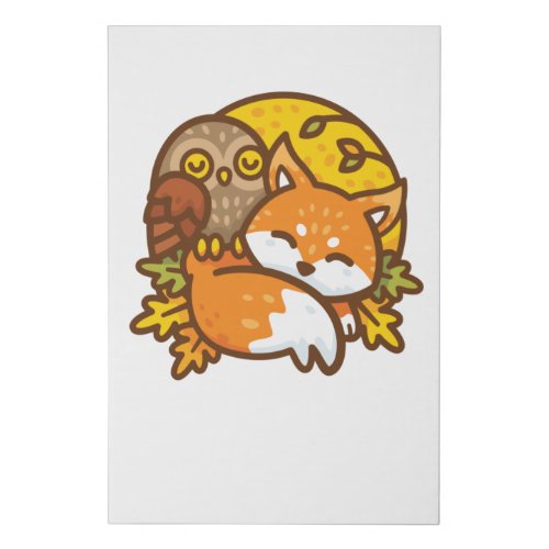 Fox and Owl Faux Canvas Print