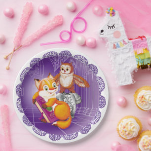 fox and owl paper plates