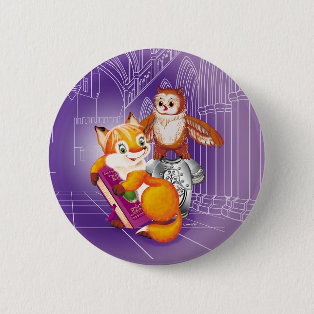fox and owl pinback button (Front)