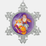 fox and owl snowflake pewter christmas ornament