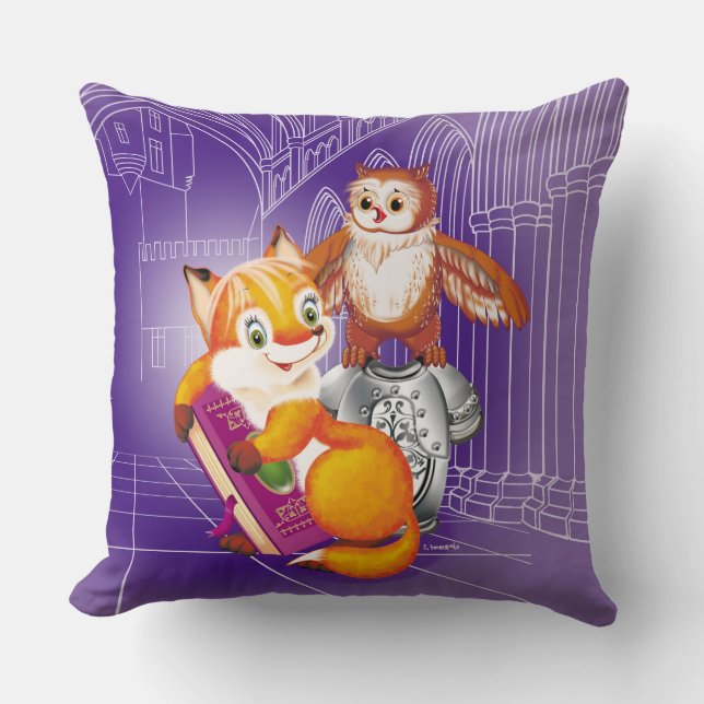 fox and owl throw pillow (Front)