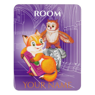 fox and owl  violet door sign