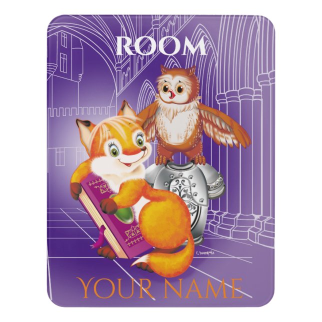 fox and owl  violet door sign (Contemporary Vert)