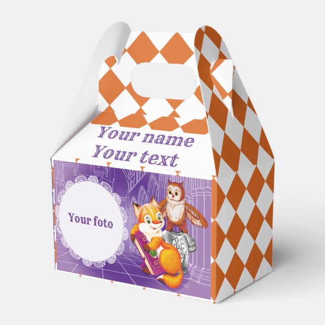 fox and owl  violet favor boxes (Front Side)