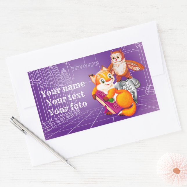 fox and owl  violet rectangular sticker (Envelope)