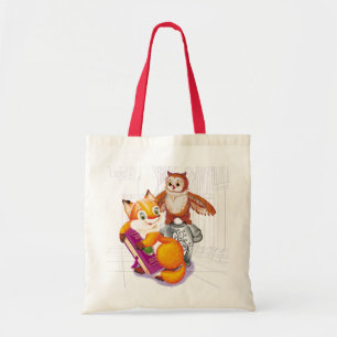 fox and owl violet tote bag