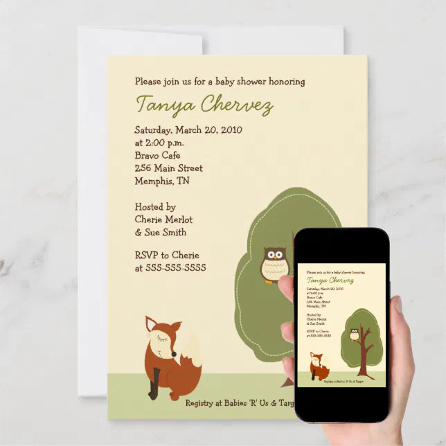 Fox and Owl Woodland Forest Baby Shower 5x7 Invitation | Zazzle