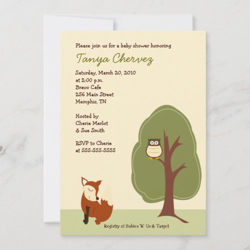 Fox and Owl  Woodland Forest Baby Shower 5x7 Invites