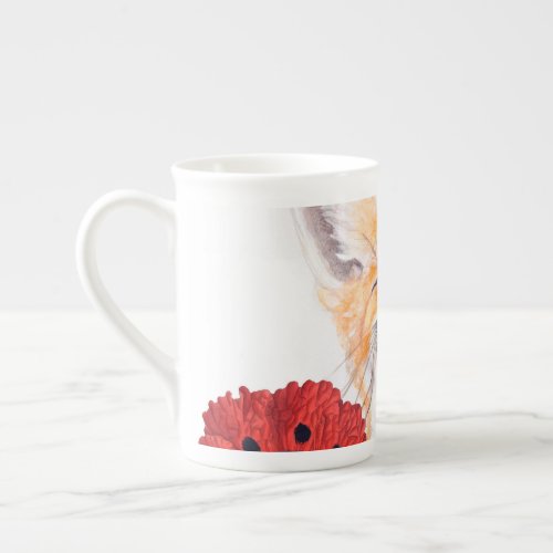 fox and poppies bone china mug