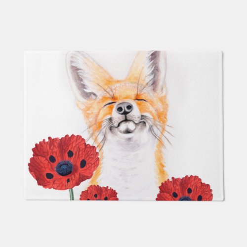 fox and poppies doormat