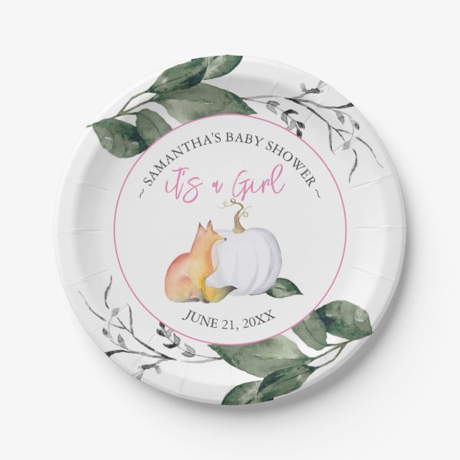 Fox and Pumpkin Baby Shower Theme Paper Plates (Front)