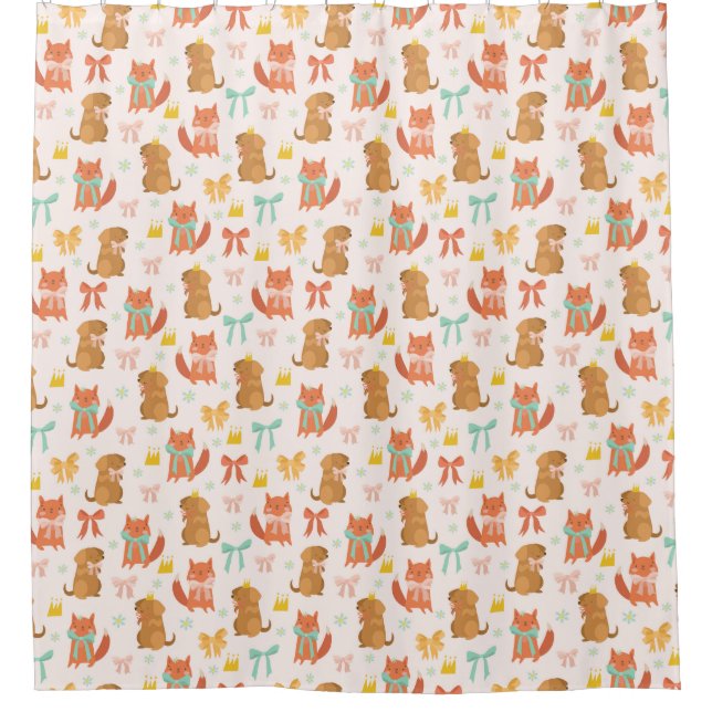 Fox and Puppy Pattern Shower Curtain (Front)