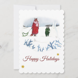 Fox And Rabbit Winter Illustration Christmas