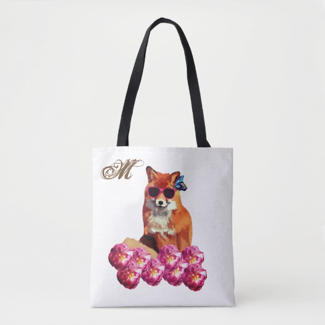 Fox and Roses  Art Personalized  Tote Bag (Front)