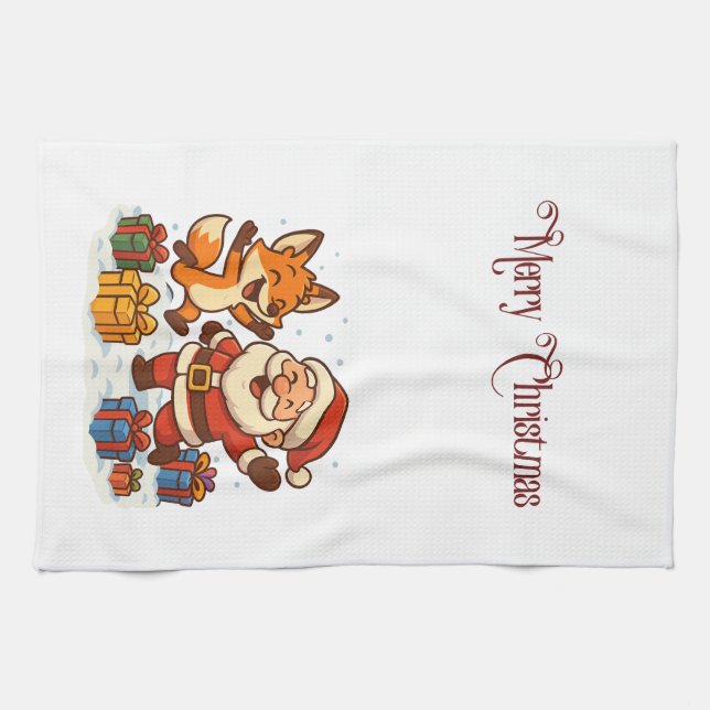 Fox and Santa Christmas Kitchen Towels (Horizontal)