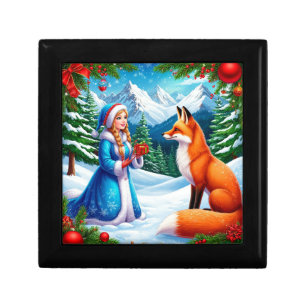 Fox and Snow Maiden in Winter Woodland Scene Gift Box