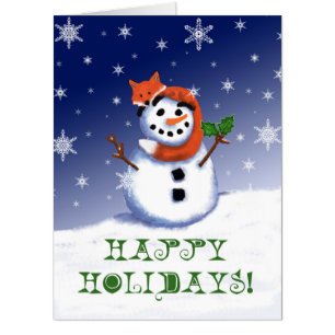 Fox and Snowman, Happy Holidays! Big Greeting Card