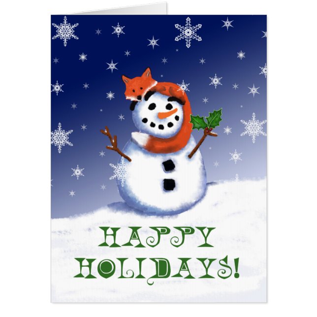 Fox and Snowman, Happy Holidays! Big Greeting Card (Front)