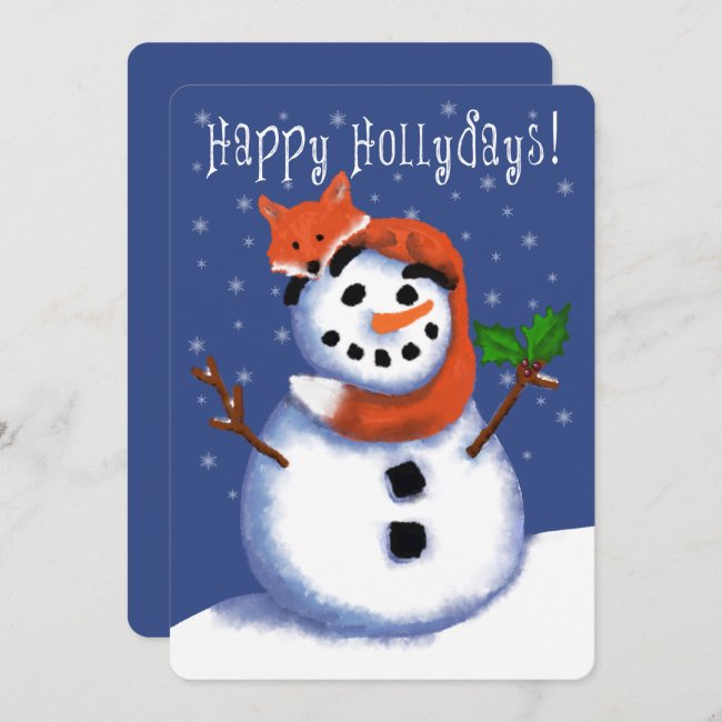 Fox and Snowman Happy Hollydays! So Cute