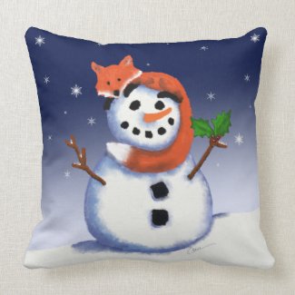 Fox and Snowman | Hollydays Friends | Christmas Throw Pillow