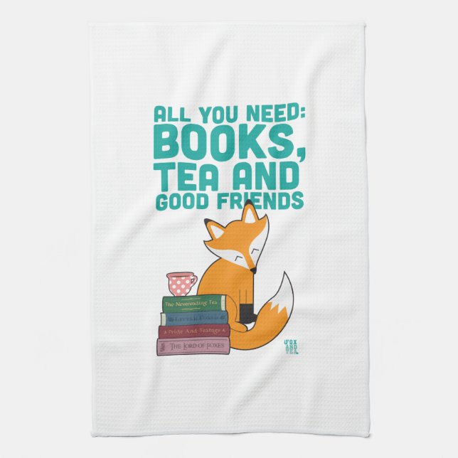 Fox And Tea Books&Friends Tea Towel (Vertical)