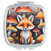 Fox and Toadstools Compact Mirror