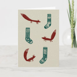Fox and Tree Christmas Card: Snow Holiday Card