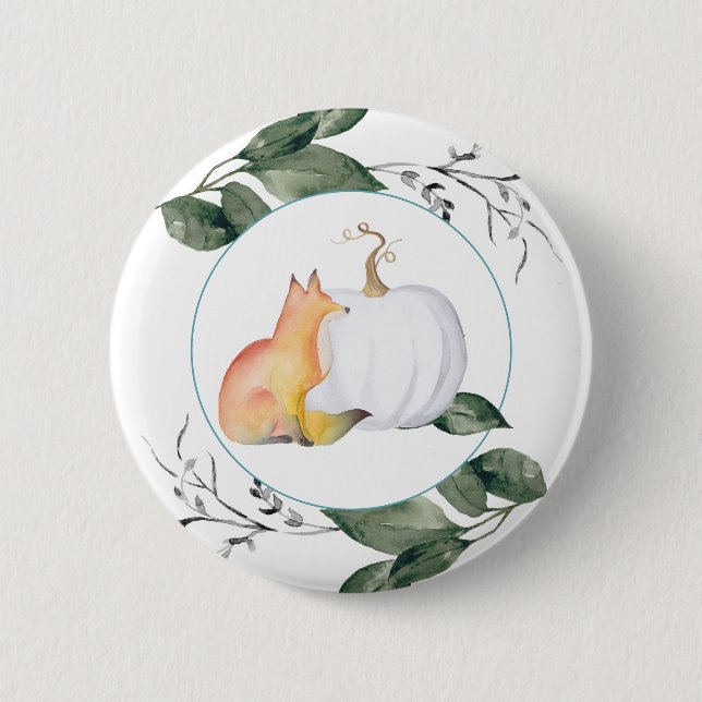 Fox and White Pumpkin Button (Front)