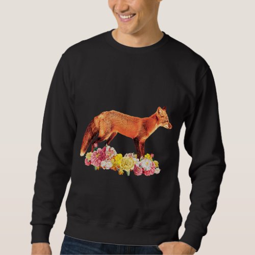 Fox animal motif flowers animal print animals sweatshirt