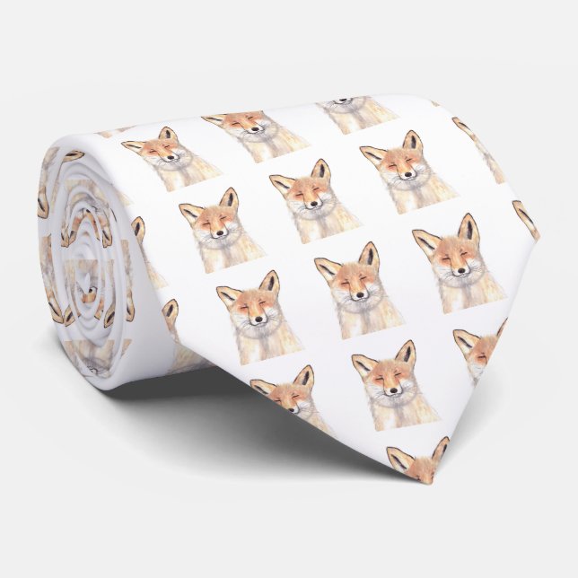 Fox Animal Nature Watercolor Wildlife pattern  Neck Tie (Rolled)