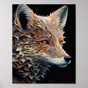 Fox Animal Portrait Nature Wildlife Painting Poster
