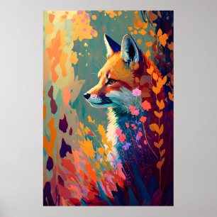 Fox Animal Portrait Painting Wildlife Outdoors Art Poster