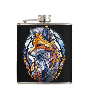 Fox Animal Portrait Stained Glass Wildlife Outdoor Flask