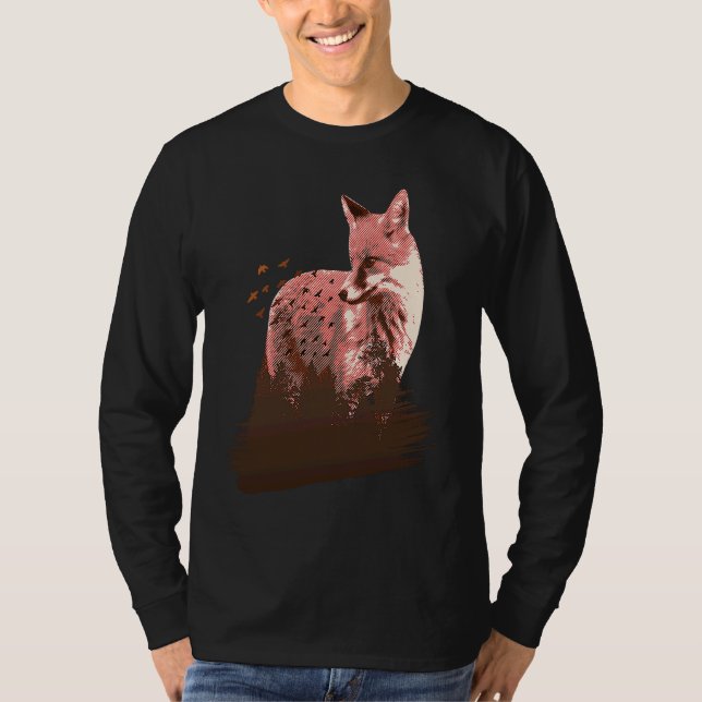 fox animals forest trees birds T-Shirt (Front)