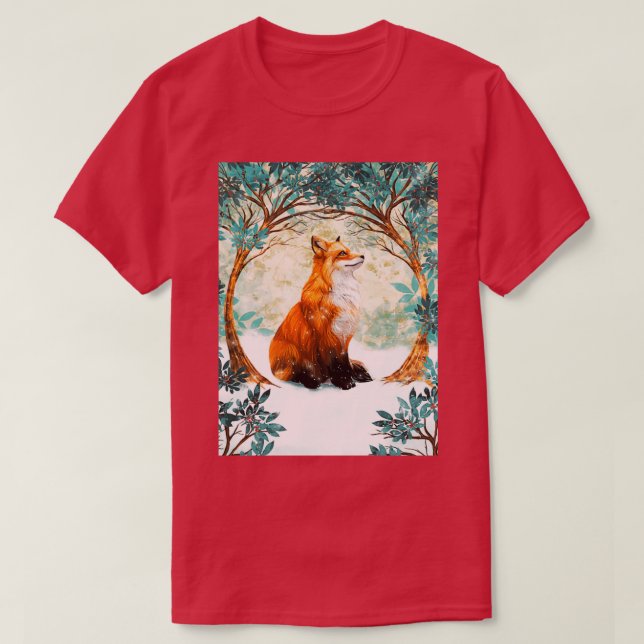 Fox Art Winter SKY T-Shirt (Design Front)
